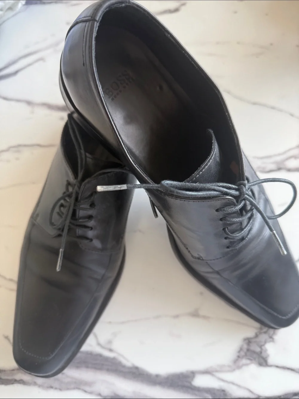 Hugo Boss Black Leather Lace-Up Square-Toe Oxfords